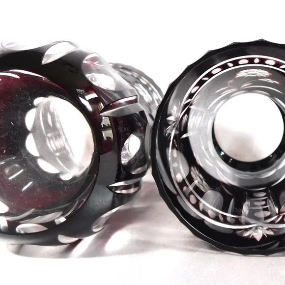 Pair of Two Small Red Cut to Clear Vases # 25597